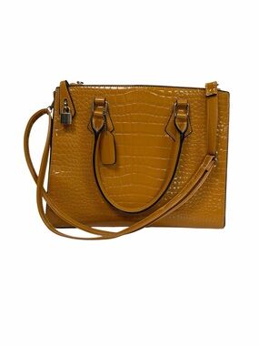 DASEIN Mustard Yellow Croc Embossed Faux Patent Leather Satchel Purse Crossbody